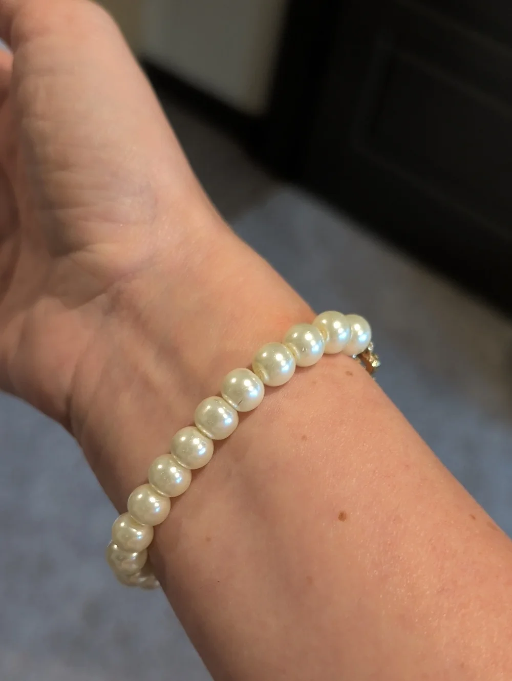 Personalized Pearl Stretch Bracelet with Gold Letter Accents - White